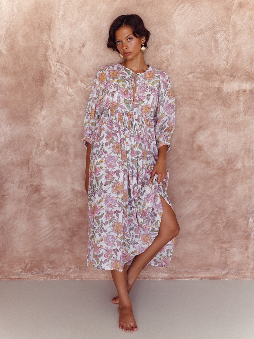Daughters of India Fuschia Bloom Block Print Kyra Midi Dress